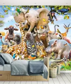 Jungle Safari Wall Mural Bedroom Scene 45255